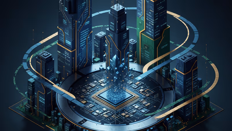 Semiconductor wafer and metallic circuits on dark background