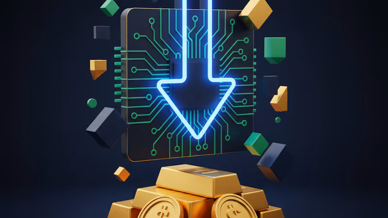 下落する株価チャートとインテルのロゴが重なるイメージ