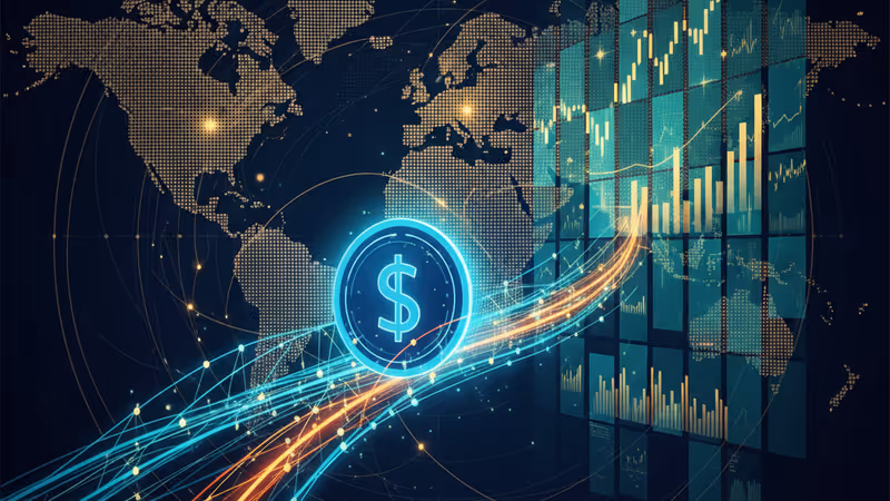 USDCコインがデジタルドルの口座に吸い込まれるイメージ図
