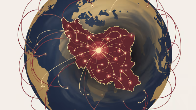 이란의 전국적인 인터넷 차단과 디지털 검열을 상징하는 이미지