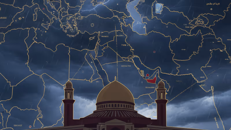 Iranian parliament building with a tactical map overlay