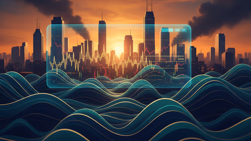 暗闇の中で揺れる一本のロウソクと、背景にうっすらと見える混乱した都市の風景