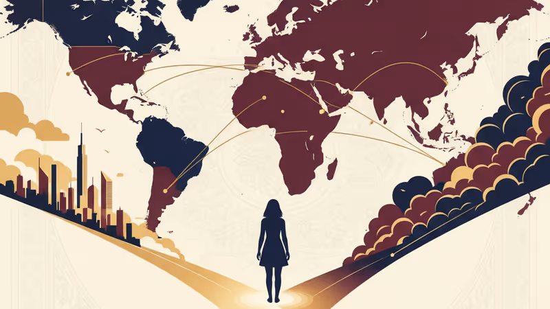 2026年のイラン抗議デモを象徴する、夕暮れ時のデモ隊のシルエット