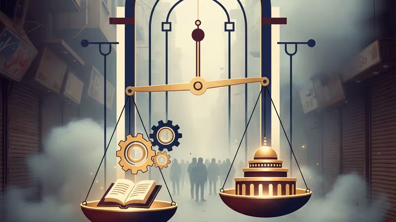 伊朗示威者與治安部隊在城市街道對峙的情景