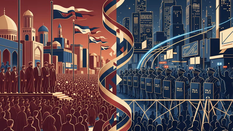 Contrast between Tehran rally and LA police scene