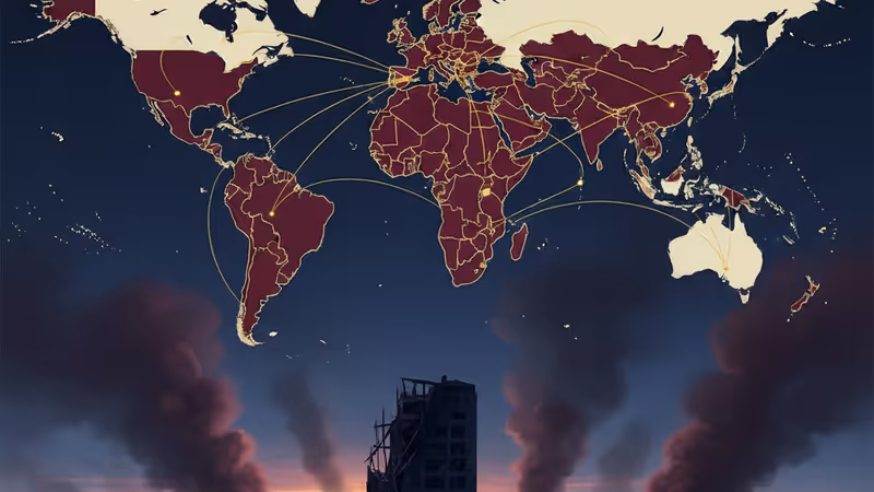 Panoramic view of Gaza with smoke rising from destroyed buildings