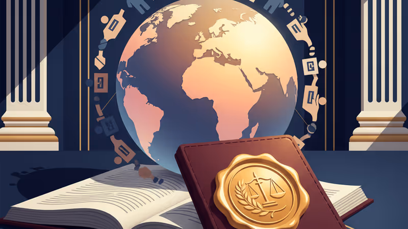 A globe and diplomatic documents on a dark desk