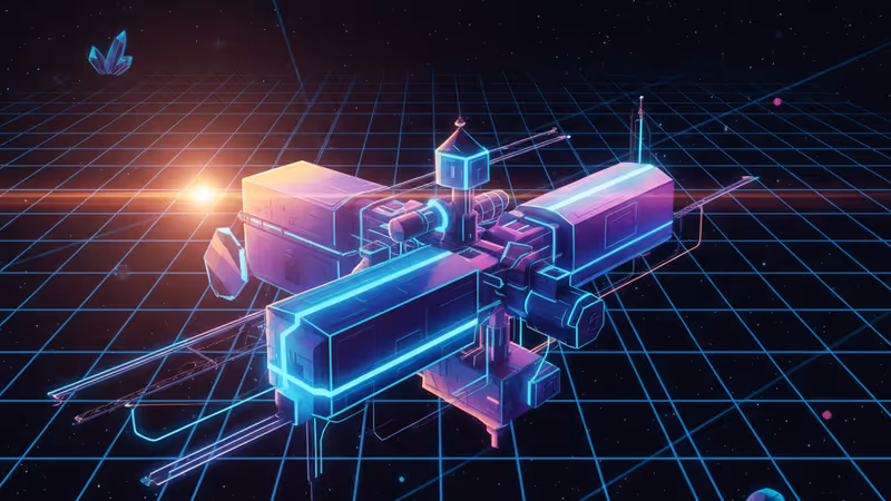 우주 공간에 떠 있는 국제우주정거장의 모듈 연결 부위 상세 모습