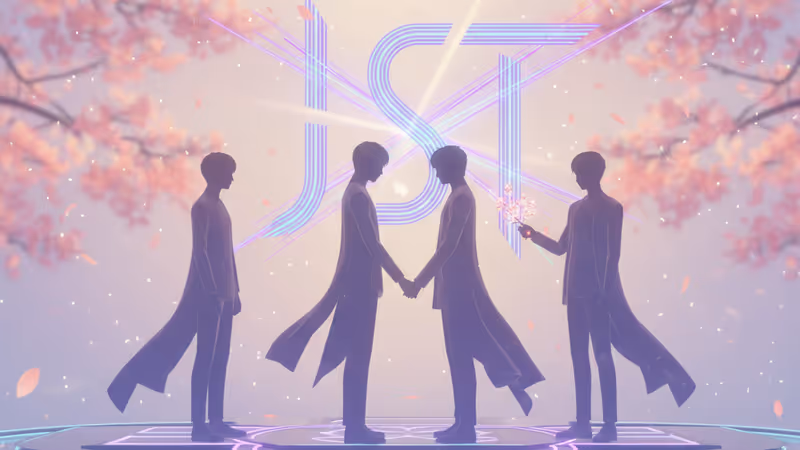 Silhouettes of new boy group TUNEXX and IST logo
