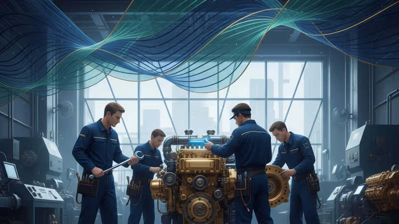 Isuzu engineers refurbishing a truck engine in Hokkaido