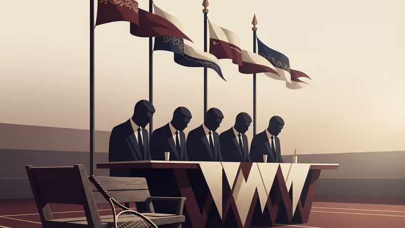 테니스 코트 벤치 위에 놓인 라켓과 테이핑 도구