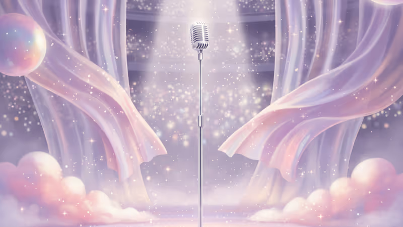 아이유와 아일릿 원희의 음악적 연결을 상징하는 보라색 톤의 무대 배경