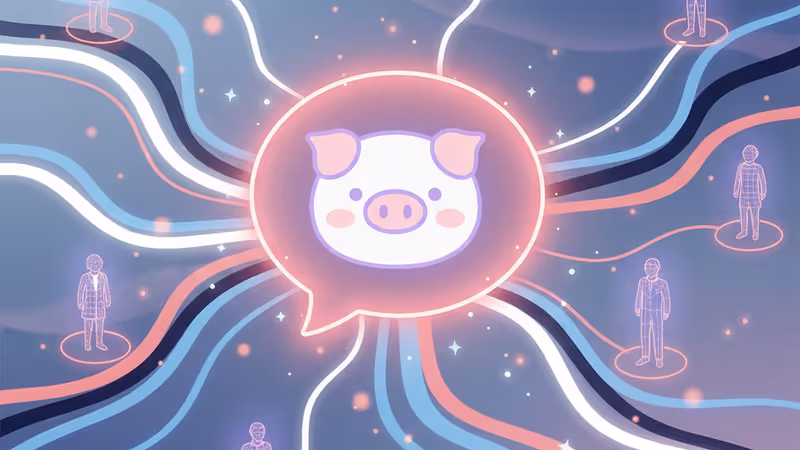 張賢勝與粉絲互動並分享AI合成豬隻照片的通訊軟體畫面