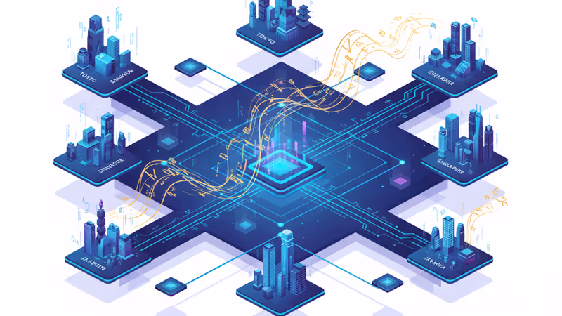 일본과 아세안의 기술 협력을 상징하는 디지털 지도 전경
