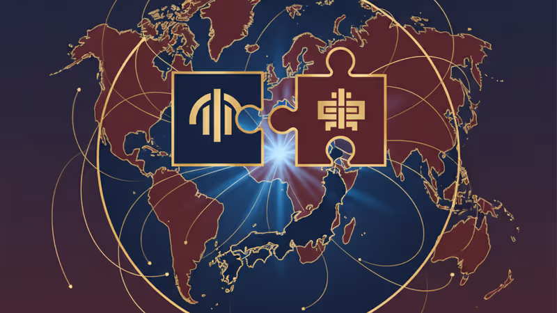 일본 지도 위에서 결합되는 공명당과 입헌민주당 로고