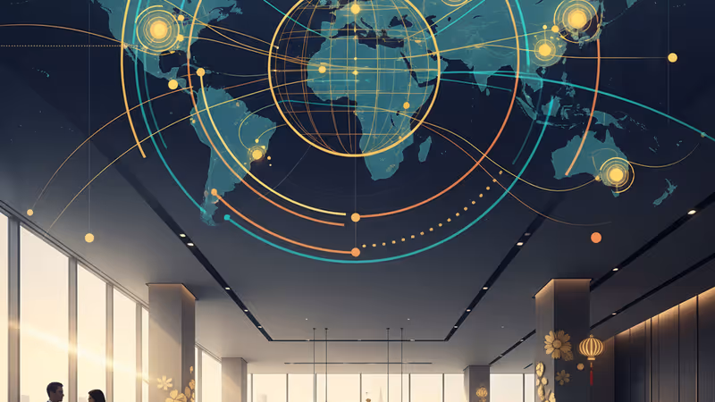 Travelers checking into a modern hotel in Japan