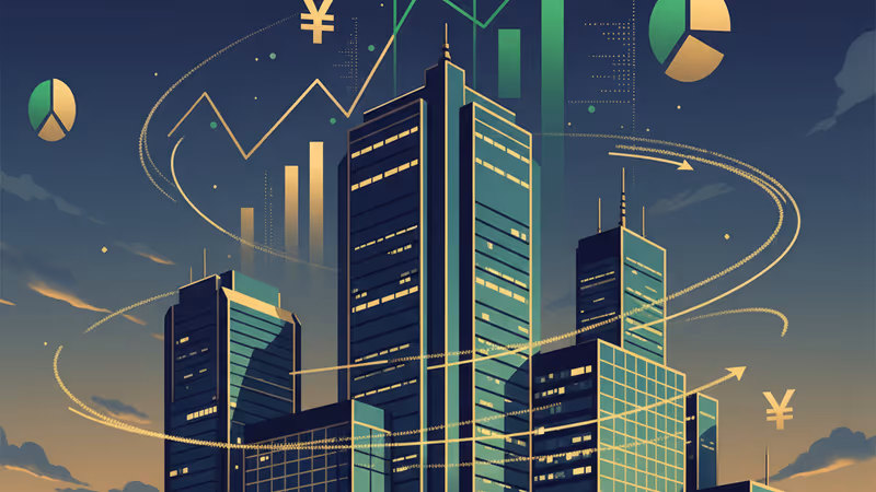 東京の金融街と上昇する配当データを示すグラフィック