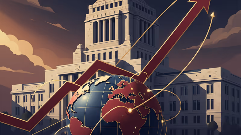 象徵日本政治轉型與通膨壓力的國會議事堂示意圖