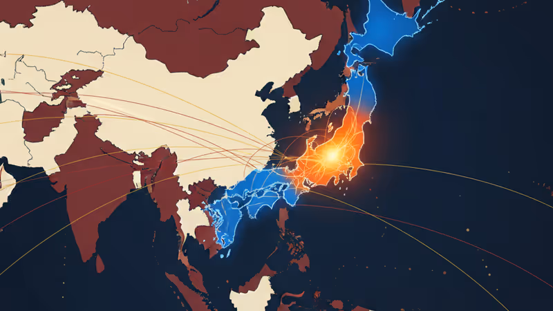 Abstract map graphic symbolizing the diplomatic distance between Japan and Korea