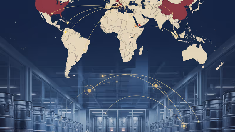 レアアースの供給網を示すデジタルマップと製造業のイメージ