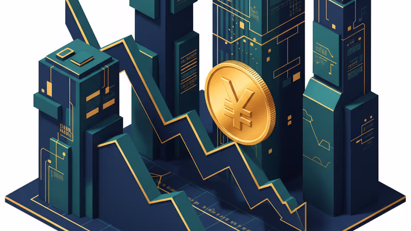 Japanese Yen coin on a downward trending financial chart