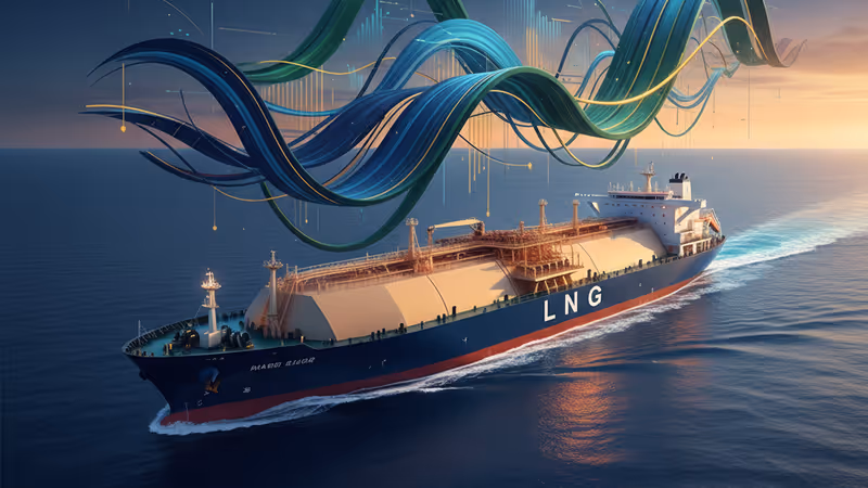 北米から日本へ向かう巨大なLNGタンカーの航行風景