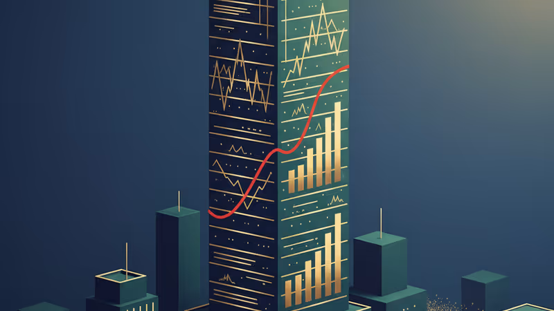 상승하는 금융 지표와 손실을 상징하는 붉은 차트의 조화