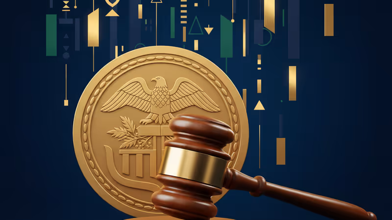 聯準會總部與風雲變幻的天空，象徵鮑爾面臨的刑事調查