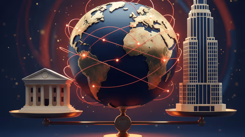 법원 건물과 금융가 사이에 놓인 천칭 저울