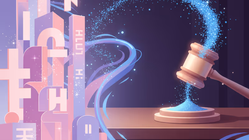 법정 법봉이 책상을 치며 푸른 모래가 흩날리는 신비로운 분위기