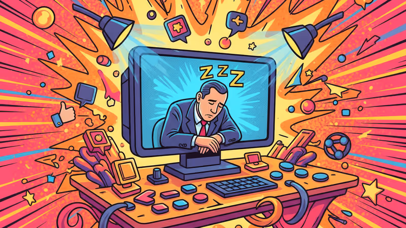 Jimmy Kimmel laughing while pointing at a screen of Trump with his eyes closed.