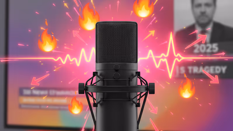 播客錄音室與白宮新聞室剪影交織的示意圖