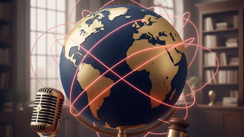 法院木槌與舞台燈光的模糊背景，象徵法律調查介入演藝名人之爭