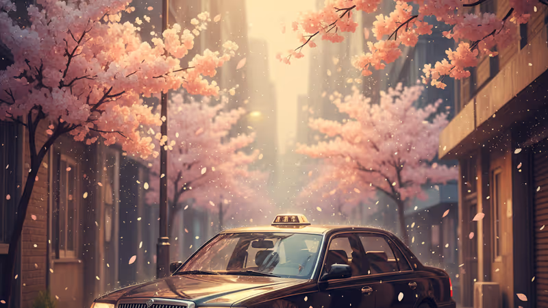 어두운 밤 도심 골목에 세워진 검은색 모범택시