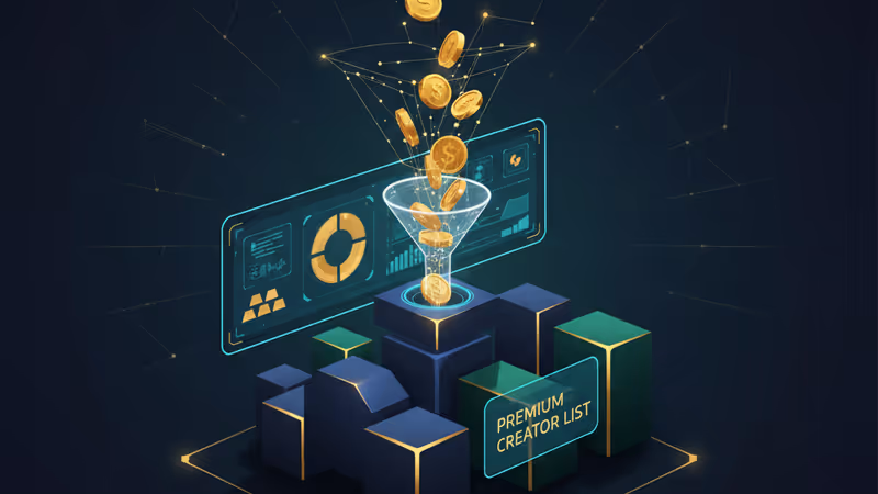 Digital dashboard showing X data being filtered into a premium creator list