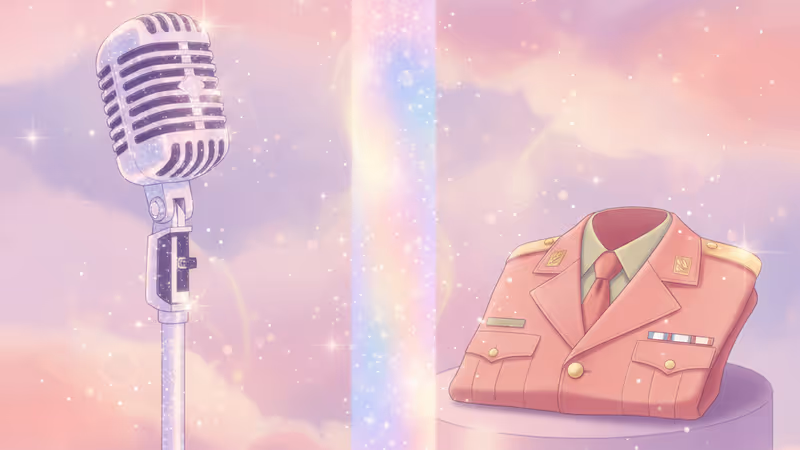Microphone and military uniform representing Kang Daniel's enlistment