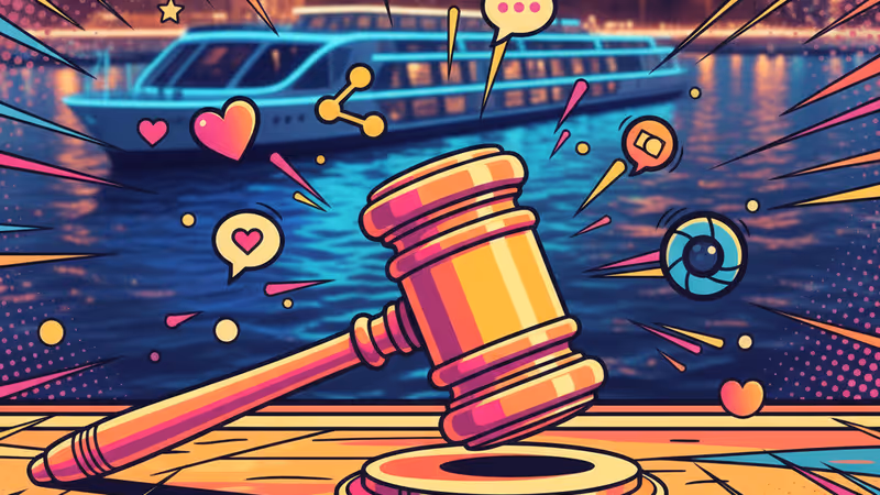 법정의 법봉과 멀리 보이는 샌안토니오 리버워크 전경