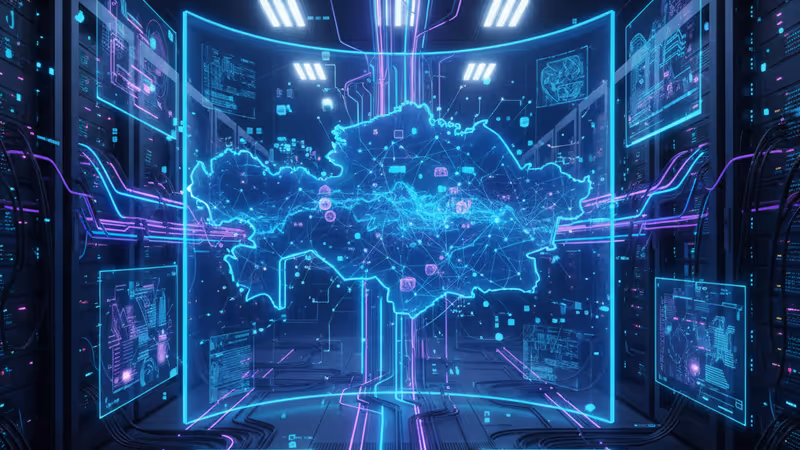 Futuristic server room representing Kazakhstan's digital leap
