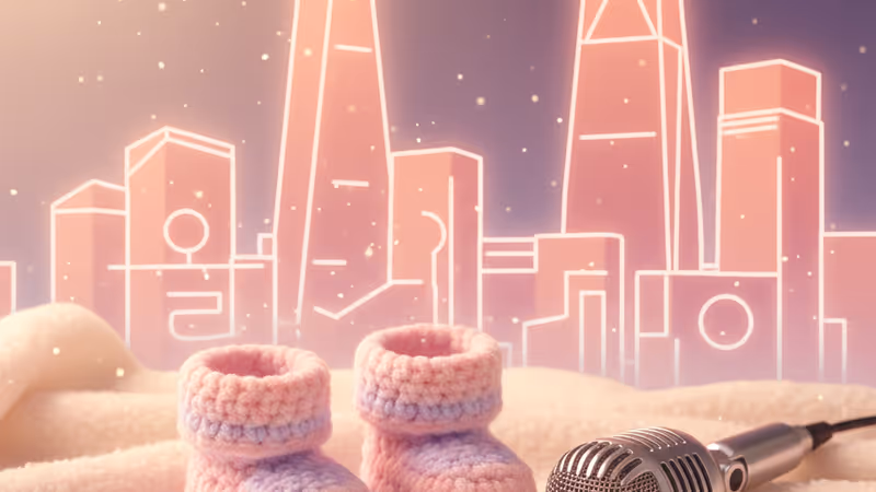 Small baby shoes next to a microphone under warm light