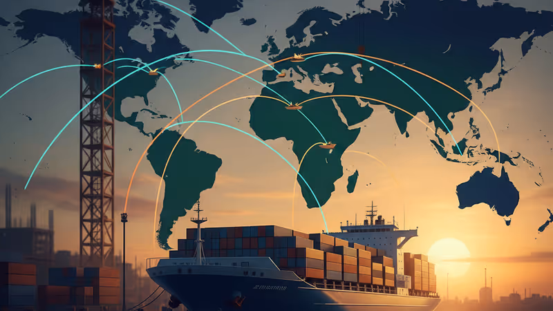 평택항에서 선적을 기다리는 컨테이너들과 한국 수출 호조를 상징하는 전경