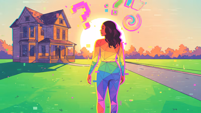 미국 교외 주택가에서 무언가를 의심스럽게 바라보는 키케 파머의 모습