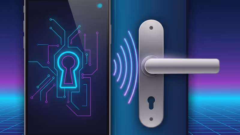 スマートフォンのタップで解錠される最新のスマートロックのイメージ