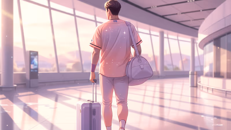 起亞虎球員金倒永在仁川機場準備前往 WBC 集訓