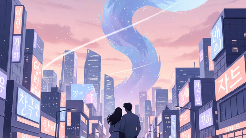 SBS 드라마 노 테일 투 텔의 주연 배우 김혜윤과 로몬의 모습