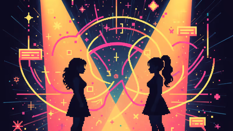 Silhouettes of two famous female celebrities facing each other.