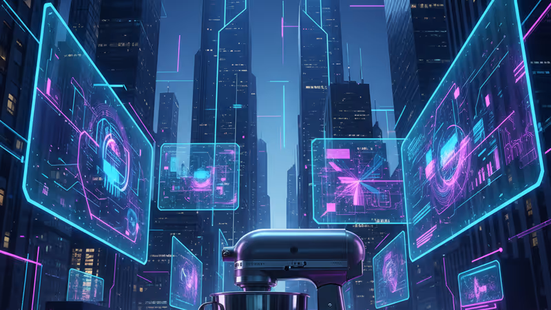 廚房吧台上的經典黑色 KitchenAid 攪拌機近景