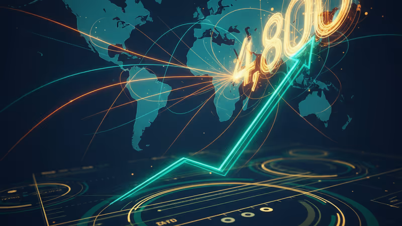 A digital screen displaying the KOSPI index at a record-breaking 4,840.74 points.