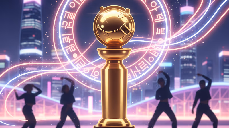 第83回ゴールデングローブ賞を受賞したKPop Demon Huntersのトロフィー