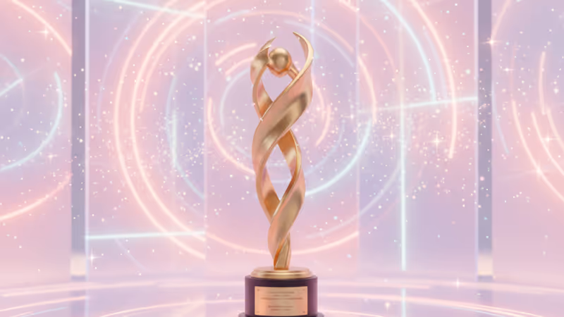 アカデミー賞像とK-POPのネオンカラーが融合したイメージ