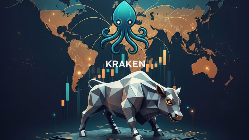 Kraken 標誌與動態股市數據圖表融合的視覺